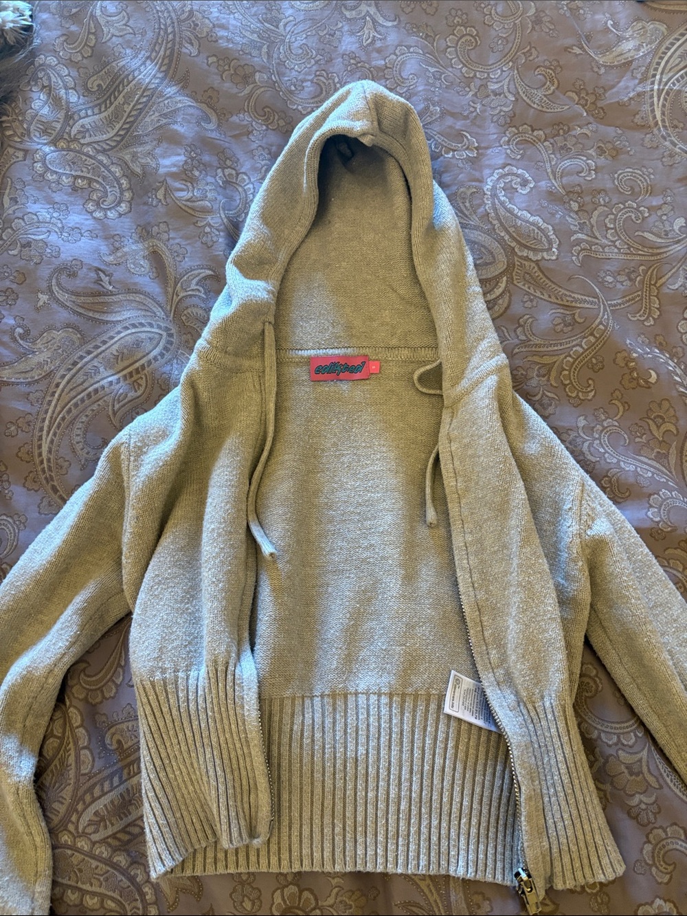 Women's Hooded Zip Sweater - Light Grey
